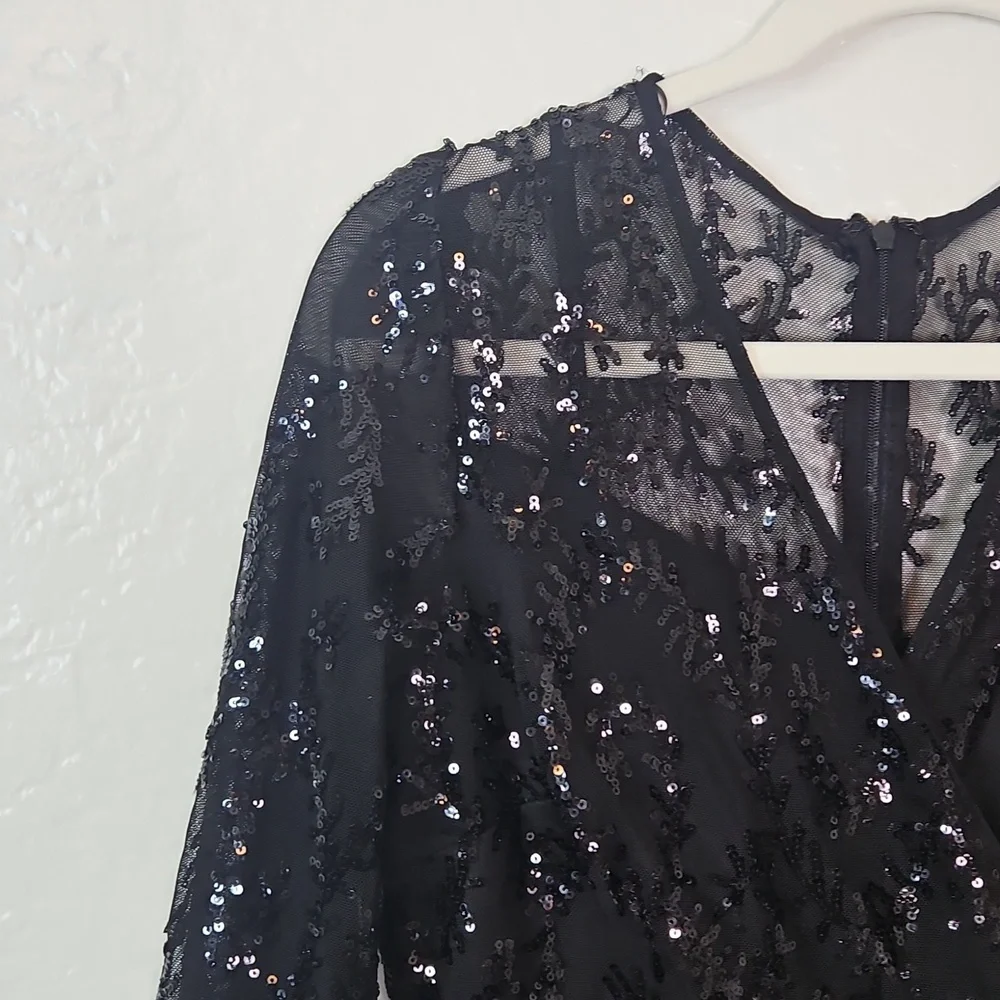 🌟 R&M Richards Petite 6P Black Sequin Long Evening Gown - Picture 7 of 15